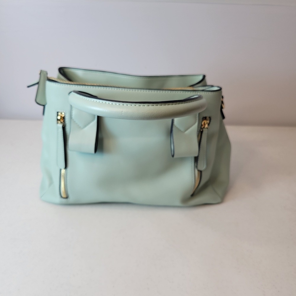 Concealed Carry Satchel Women Medium Mint Green Vegan Leather Handbag FG Charm